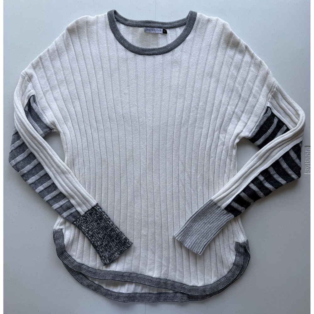 Zaket & Plover Women's White‎ Pullover Sweater XL Cashmere Cotton Blend Ribbed